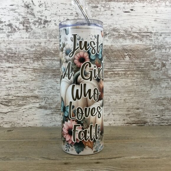 Just a Girl Who Loves Fall 20 oz Skinny Tumbler - Picture 1 of 5